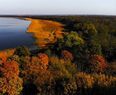 Kolorowa jesień nad brzegiem jeziora, Giżycko